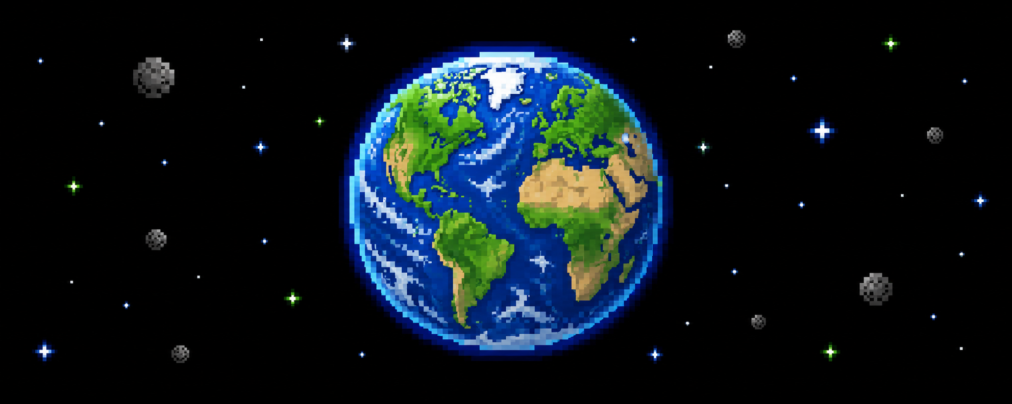 Pixel art Earth in space